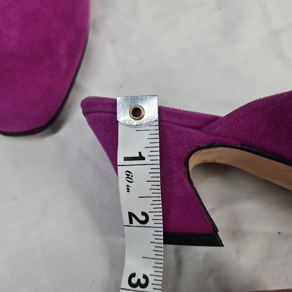 Vintage Jacques Levine Couture Suede Mules Fuchsia Pink Kitten Heels 8.5 B - Picture 5 of 11